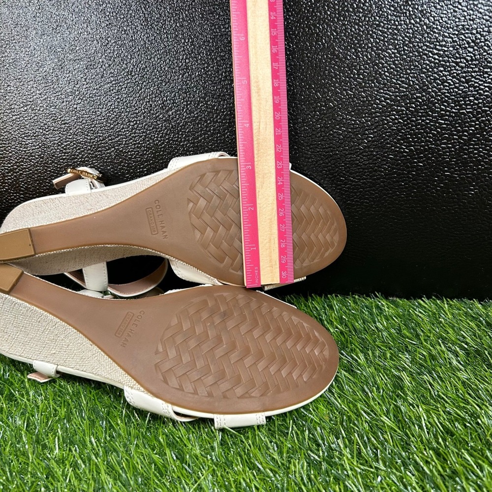Cole Haan Grand 360 Wedge Sandals Womens size 7 Cream Leather Strappy New - Picture 11 of 13